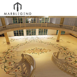 Vestíbulo del Hotel pisos de mármol de lujo Grand escalera hecho <span class=keywords><strong>Crema</strong></span> Marfil Carrara pisos de mármol de chorro de agua de medallón - Product Image 2