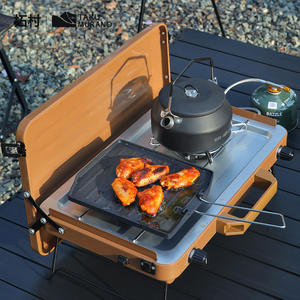 Grill à gaz <span class=keywords><strong>butane</strong></span> à double tête, réchaud portable pour le camping et les pique-niques, structure séparée avec déflecteur de vent - Product Image 1
