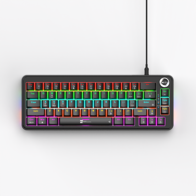 R8 K1002 in Stock Wholesale 67keys Wired RGB Gaming Mechanical Keyboard with Knob