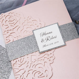 Cartes d'invitation en papier écologiques découpées au laser, motif floral en dentelle rose, pour la fête des mères et les mariages (vente en gros) - Product Image 2