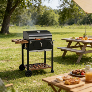 <span class=keywords><strong>Parrilla</strong></span> de Carbón y Ahumador Royal <span class=keywords><strong>Gourmet</strong></span> de Acero Inoxidable con Carrito, Diseño Moderno para Jardín y Patio Trasero, Color Negro Mediano - Product Image 5
