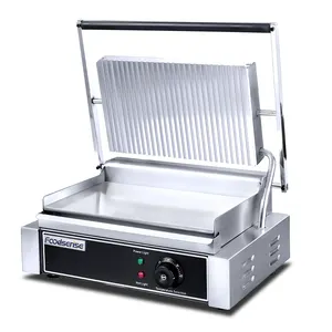 Parrilla de contacto eléctrica mecánica plana de acero inoxidable para uso comercial/doméstico, parrilla de barbacoa interior y sandwichera