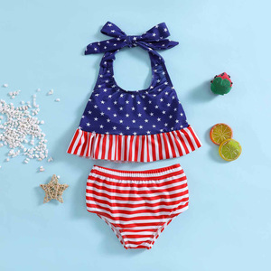 Maillot de bain d'été en forme de <span class=keywords><strong>sirène</strong></span> imprimé drapeau américain pour filles Bikini écologique pour petite fille Maillot de bain deux pièces recyclé pour enfants - Product Image 2