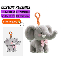 Vente directe d'usine, porte-clés en peluche super doux brodé en forme d'éléphant, designs personnalisés en gros