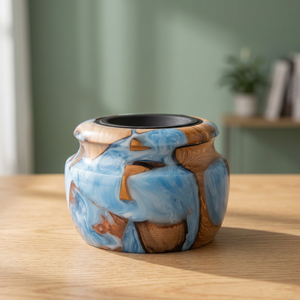 Quemador de Incienso de Resina y Madera Hecho a Mano, Diseño Azul Marmoleado, Difusor de Aromaterapia, Decoración Ecológica para el Hogar, Uso en Todas las Estaciones, Ramadán, Eid - Product Image 1
