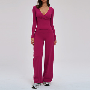 Completi Sportivi da Donna 2 Pezzi per Corsa e Allenamento, Logo Personalizzabile, Abbigliamento Casual Sportivo, Top Canotta con Scollo a V e Leggings a Vita Alta <span class=keywords><strong>Aderenti</strong></span> - Product Image 4