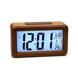 KH-WC079 Digital Wecker Holz Große LED Smart Sensor Nachtlicht mit Snooze/Datum/Temperatur/12/24Hr umschaltbar