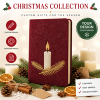 Carnet de Noël personnalisé à couverture rigide en laine bordeaux, broderie au fil, détails en feutre, format A5, 80 feuilles, cadeau d'entreprise WANGHAN