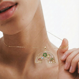 <span class=keywords><strong>Collana</strong></span> <span class=keywords><strong>con</strong></span> Ciondolo a Scatola Trasparente Girevole in Vetro, Design Arcobaleno Cavo Fai-da-te, Placcato Oro 18K, Ciondoli Personalizzabili, Gioielli a Medaglione Vuoto - Product Image 4