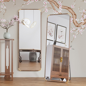 Commercio all'ingrosso barbiere full size in legno lungo pavimento in legno noce parete lunga decorazione per la casa soggiorno infrangibile trucco specchio - Product Image 3