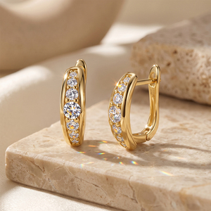 SMOE29 925 Sterling <strong>Silver</strong> Curved Huggie <strong>Earrings</strong> D Color VVS Moissanite Paved Gold Plated Sparkling <strong>Small</strong> Hoop <strong>Earrings</strong> - Product Image 6