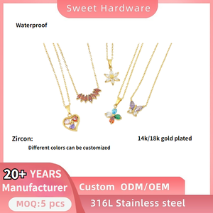 Collar con Colgante de Acero Inoxidable 316L Norma Europea, con Circonitas, Chapado en Oro, con Diseño de Corazón, Mariposa, Trébol de <span class=keywords><strong>4</strong></span> Hojas y Flor - Product Image 3