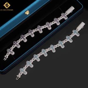 VVS Moissanite 925 Silver Round Brilliant Cut <b>Cross</b> <b>Chain</b> Link Wedding Jewelry Colored Rhodium Plated Moissanite Bracelet - Product Image 1