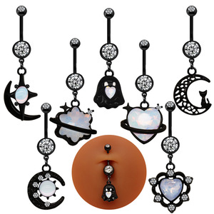 <span class=keywords><strong>Gaby</strong></span> gran oferta de acero inoxidable para mujer Sexy negro colgante corazón vientre Piercing anillo circón piedra cuerpo joyería para bodas - Product Image 1