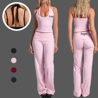 Ensembles de sport avec dos croisé et bretelles réglables, pantalons à jambes larges repliables, ensembles de fitness, ensembles de yoga à col halter en V profond