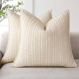 Light <strong>Beige</strong> 100% Cotton <strong>Cushion</strong> Covers Textured Weave for Living Room Sofa Decor Elegant Home Aesthetics - Product Image 3
