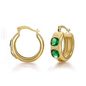 Orecchini a polsino da donna con zirconi cubici verde smeraldo, gioielli alla moda per abiti da sera - Product Image 2
