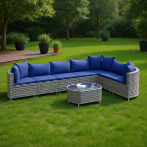Set Divano da Esterno in Rattan Grigio a 7 Posti, Arredamento da Giardino con Piedini Regolabili, Design Contemporaneo - Product Image 2