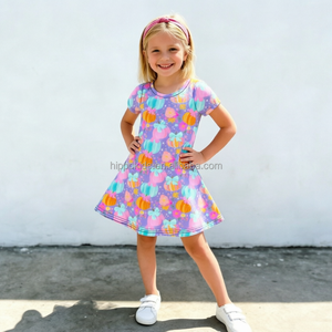 Vestido Deportivo Casual de Verano para Niñas Hippo Kids con Shorts, Diseño Sólido ODM, Vestido con Lazo en la Espalda y Volantes - Product Image 2