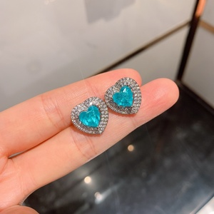 Fashion Eco-friendly Copper 9*9MM Blue Zircon Pendant and <b>Earrings</b> <b>Set</b> High End Heart Shaped Jewelry <b>Sets</b> for Women - Product Image 6
