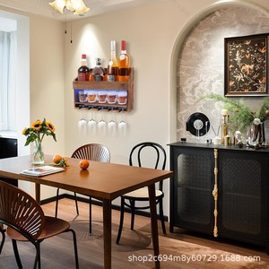 Wooden Wall Mounted Shelf 3 Tier Led Lighted Wine Glass Display Rack For <b>Kitchen</b> Party Storage - Product Image 5