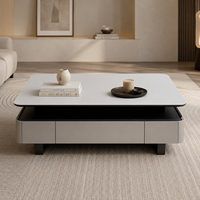Ensemble table basse et meuble TV en marbre beige crème moderne, structure en bois massif, écologique, durable, robuste, plateau surdimensionné, finition personnalisée 1