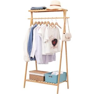 Factory Custom Wood Multifunction <b>Clothes</b> Hanging Rack OEM ODM Bespoke Double Layer Non-Folding Storage <b>Shelf</b> - Product Image 1