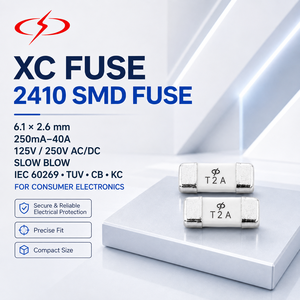 Fusible SMD <span class=keywords><strong>de</strong></span> Baja Tensión y Acción Lenta XC 2410 24T para 50 125V/250V AC 250mA-10A - Product Image 1