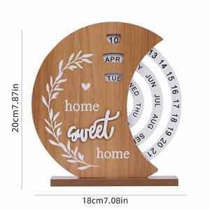 Calendrier de bureau perpétuel en bois personnalisé, design rotatif manuel pour affichage des dates, des semaines et des mois à la maison ou au bureau - Product Image 2