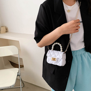 Manufacturer Girls <b>Small</b> Jelly Bag PVC Pure Color Bag With Chain Pearl <b>Handbag</b> Women's Mini Bag Tanjing - Product Image 5