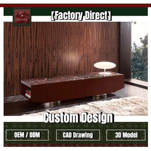Console TV en marbre moderne et minimaliste GOLDKING pour salon, meuble brillant au design flottant, fabrication sur mesure OEM ODM CAD 3D - Product Image 1