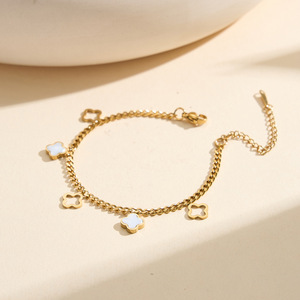 Chaîne de <span class=keywords><strong>cheville</strong></span> en acier inoxydable pour femme, motif fleur de coquillage et trèfle ajouré, vente en gros, produit phare - Product Image 5