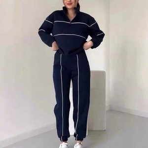 Unisex <b>Black</b> Solid Hooded Tracksuit Full Sleeve Half-Zip Sporty <b>Jogger</b> Set Adult Casual Wear - Product Image 1