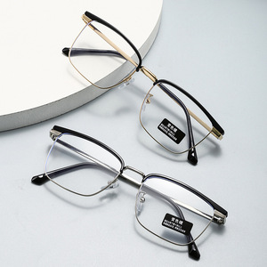 Half Rimmed Metal <b>Eyeglasses</b> 1.61 Pc Lens Blue Light Protection Semi <b>Frame</b> Single Vision Fashionable Photochromic Glasses - Product Image 1