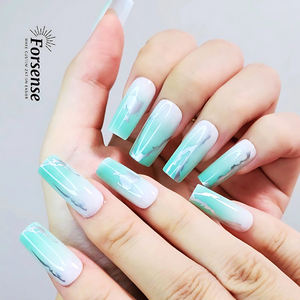Venta al por mayor de cobertura completa, prensa cuadrada larga en las <span class=keywords><strong>uñas</strong></span> con diseño de <span class=keywords><strong>uñas</strong></span> artificiales de color verde claro, palo estético único en las puntas de las <span class=keywords><strong>uñas</strong></span> - Product Image 2