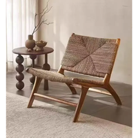 Fauteuil lounge en bois tressé rétro du milieu du siècle, durable et portable, pour salon, extérieur et bureau à domicile, style Asie du Sud-Est