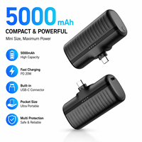 Batterie externe de poche mini 5000 mAh avec prise Type-C intégrée, charge rapide 20W, affichage LED, pour téléphone
