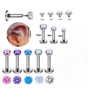 Piercing de langue en acier inoxydable avec zircon, forme boule, serti griffe, pour usage quotidien, design géométrique SD1001 - Product Image 2