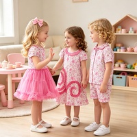 Ensemble d'été pour filles KR, six pièces : jupe courte florale, combinaison à manches longues, maillot de bain une pièce en résille, pyjama à manches courtes