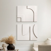 Ensemble de 2 panneaux décoratifs 3D en relief abstraits, texture géométrique crème et blanche, pour salon moderne et mur TV