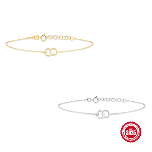 Pulsera Minimalista de Plata de Ley 925 con Dijes, Anillos Dobles Circulares, Pulseras Lisas Chapadas en Oro para Mujer - Product Image 5