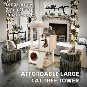 ต้นไม้แมวทรงสูงขนาดใหญ่ สไตล์โมเดิร์นหรูหราคลาสสิก ทำจากไม้ พร้อมที่ลับเล็บจากเส้นใยไซซอล และบ้านแมว บรรจุในกล่องกระดาษ ราคาประหยัด - Product Image 3