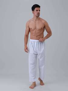 Pantalon décontracté pour homme en polyester/viscose blanc, coupe ample, longueur normale, brodé, non extensible, respirant et confortable - Product Image 3