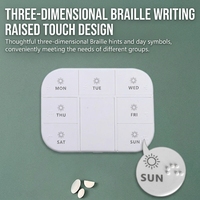 Boîte à pilules tactile 3D avec design en braille pour le rangement des pilules, organisateur de médicaments hebdomadaire et quotidien pour 7 jours avec coupe-pilules intégré