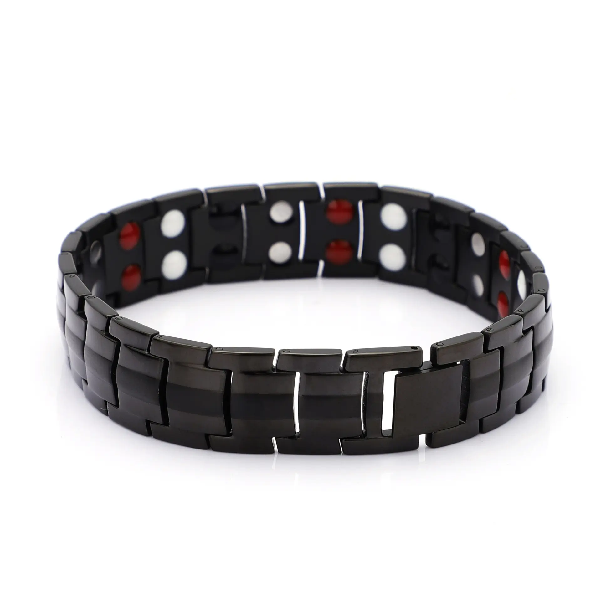Оптовая продажа, мужской магнитный браслет из нержавеющей стали с черными отрицательными ионами, браслет для здоровья