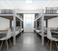 Lit superposé portable moderne blanc démontable avec rangement, structure en acier, idéal pour dortoir scolaire, appartement, chantier de construction