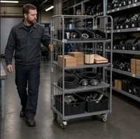 Chariot de transport industriel mobile à quatre roues en métal avec côtés grillagés ouverts, support OEM ODM personnalisé pour le transport de marchandises