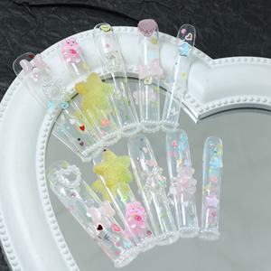 Faux ongles à presser faits main, longs, forme cercueil, couvrance totale, motif étoile et papillon, en acrylique de luxe, prix usine, vente en gros - Product Image 4