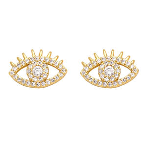 2025 moda Boutique Simple circón estrella Luna ojo Stud pendientes dulce pequeño Super brillante cobre circón pendientes joyería - Product Image 2