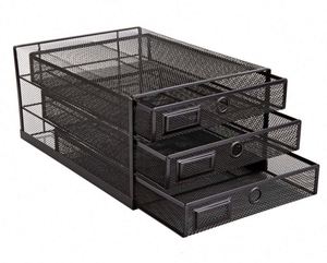 Desk Organizer with <b>Drawer</b> Wire Mesh Desk Organizers Tray Paper Sorter <b>File</b> Stand Storage Letter A4 Paper Office Accessories - Product Image 4